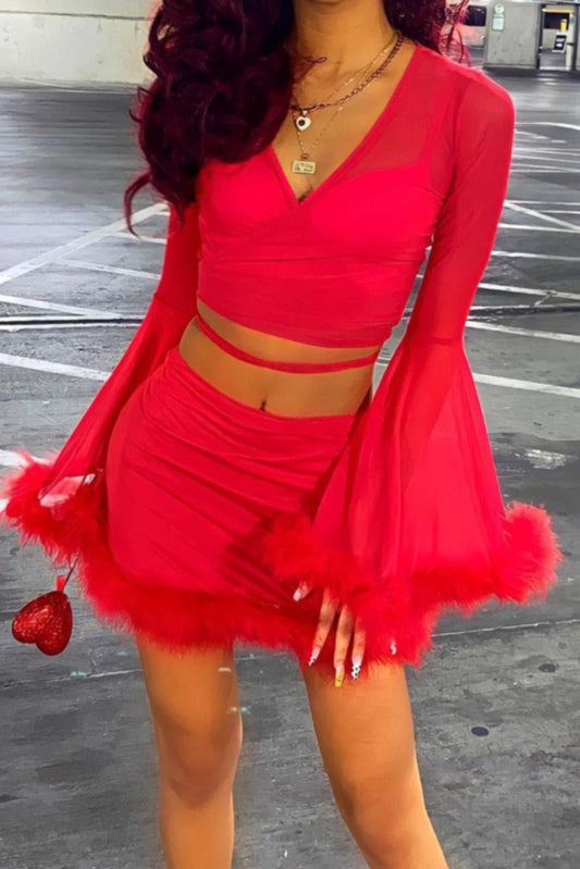 Red skirt set