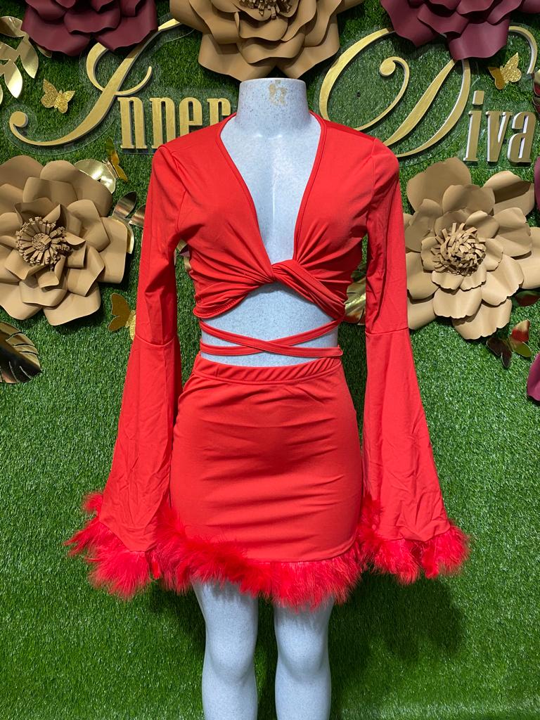 Red skirt set