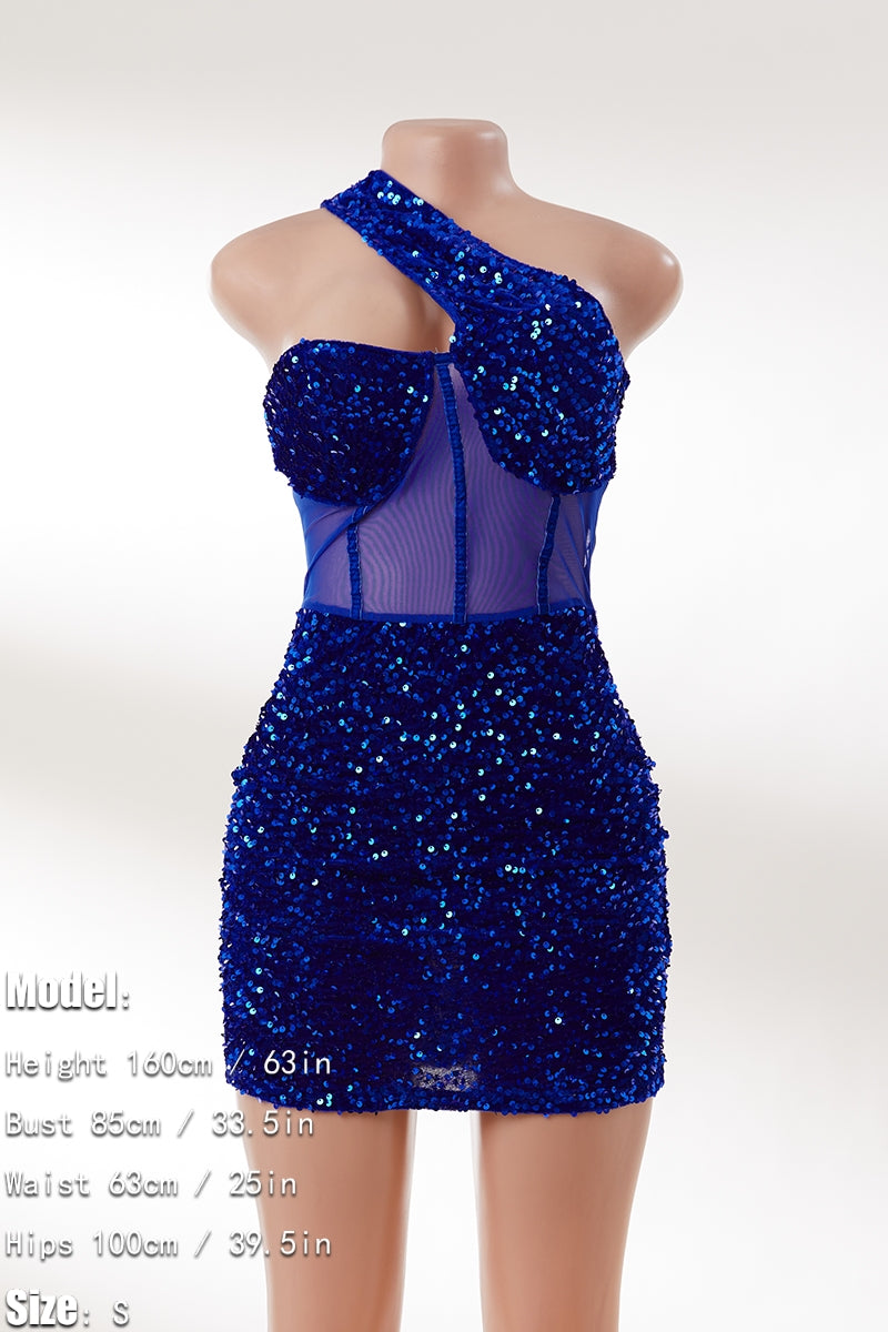 Blue one shoulder mini dress